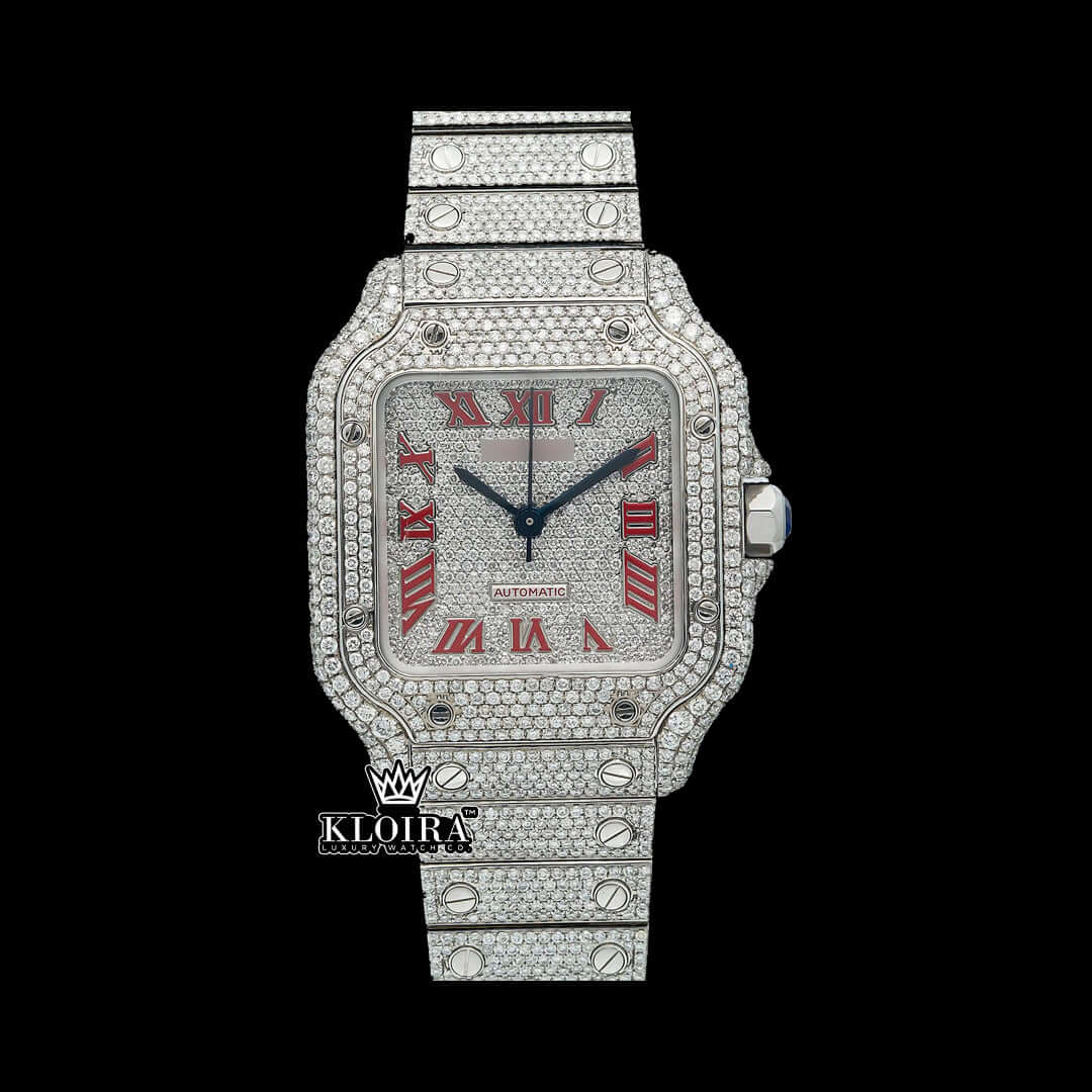 Ruby Frost Moissanite Diamond Watch Silver VVS 22 Carat 42mm Men Front