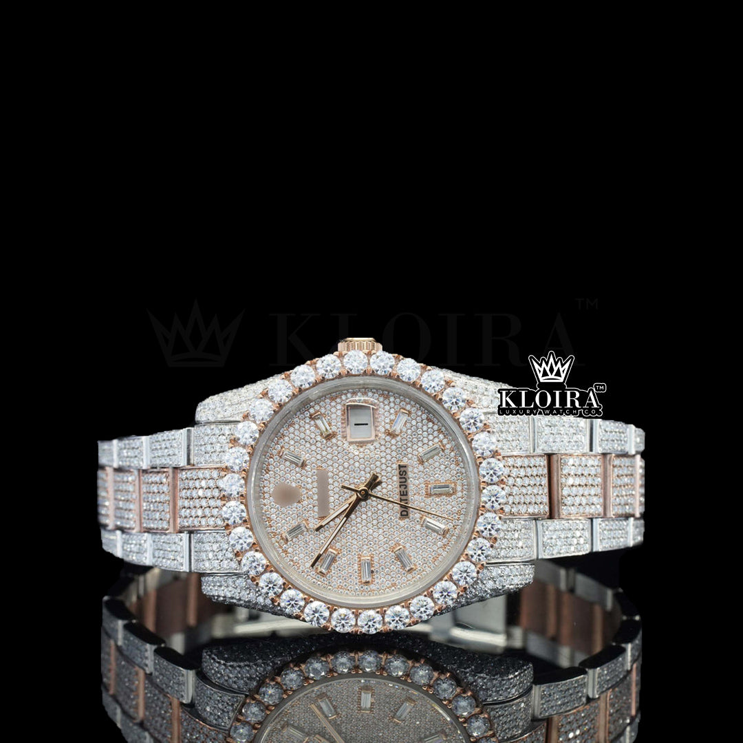 Royaluxe Moissanite Diamond Watch Rose 14K Gold VVS 28 Carat 42mm Front
