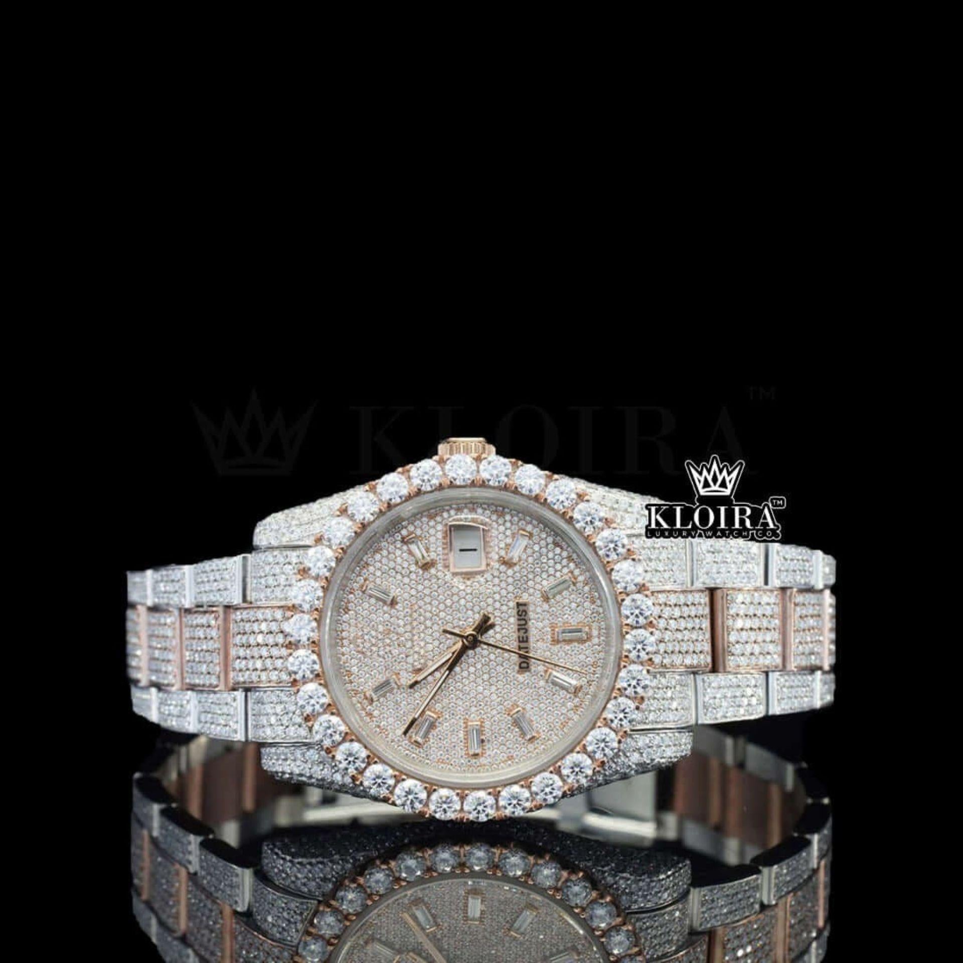 Royaluxe Moissanite Diamond Watch Rose 14K Gold VVS 28 Carat 42mm Front View