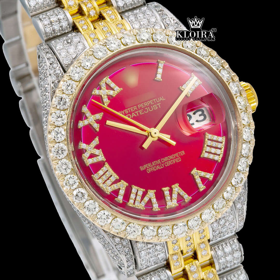 Ruby Glimmer Moissanite Diamond Watch 14K Gold VVS 20 Carat 42mm Front