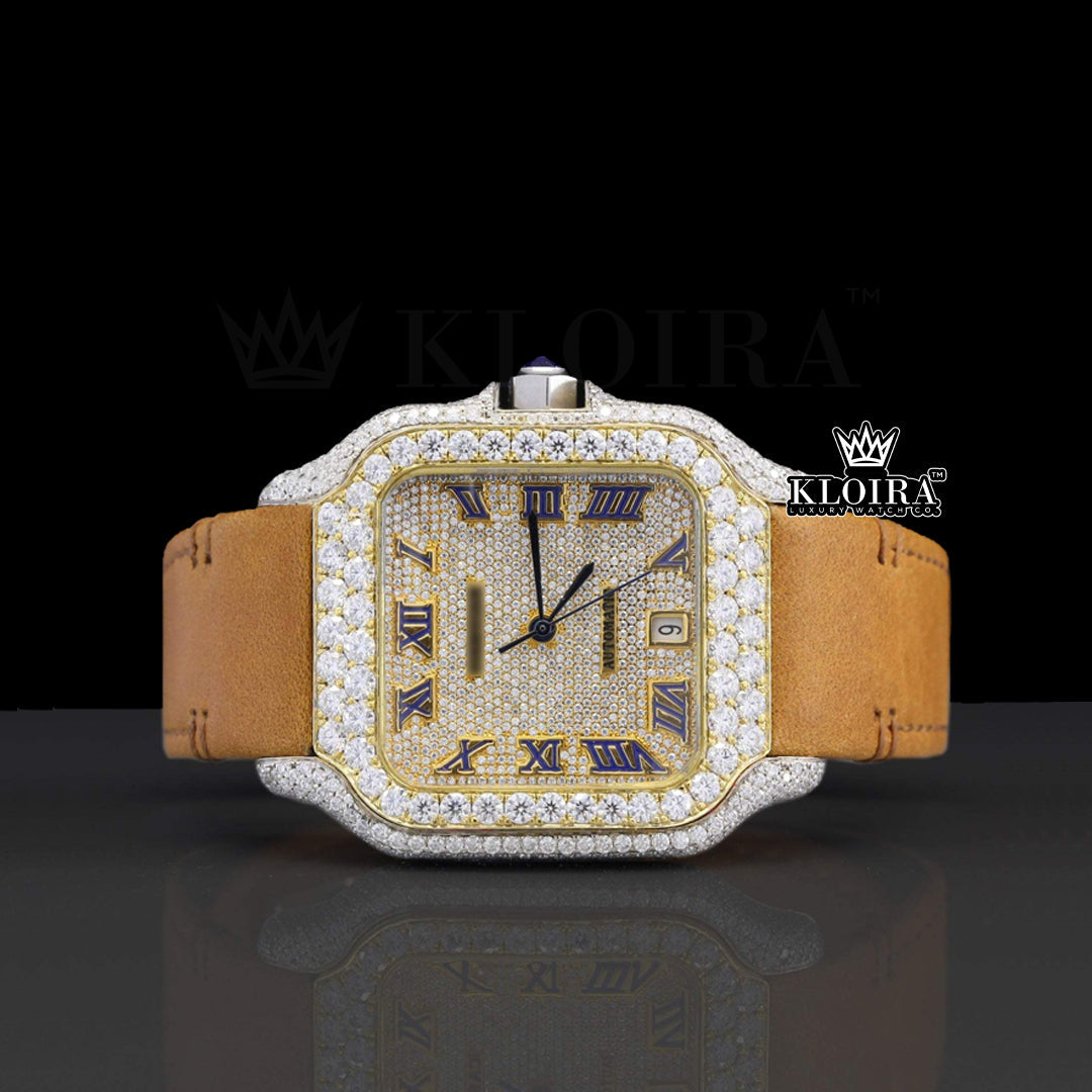 Golden Glow Moissanite Diamond Watch Yellow 14K Gold VVS 14 Carat 42mm Front