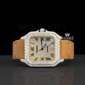 Golden Glow Moissanite Diamond Watch Yellow 14K Gold VVS 14 Carat 42mm Front