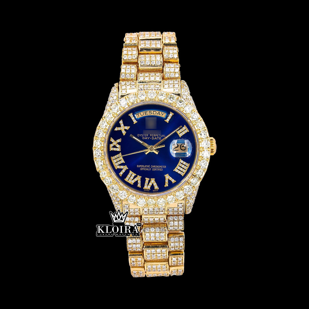 SapphireDazzle Moissanite Diamond Watch 14K Gold VVS 19 Carat 42mm Front
