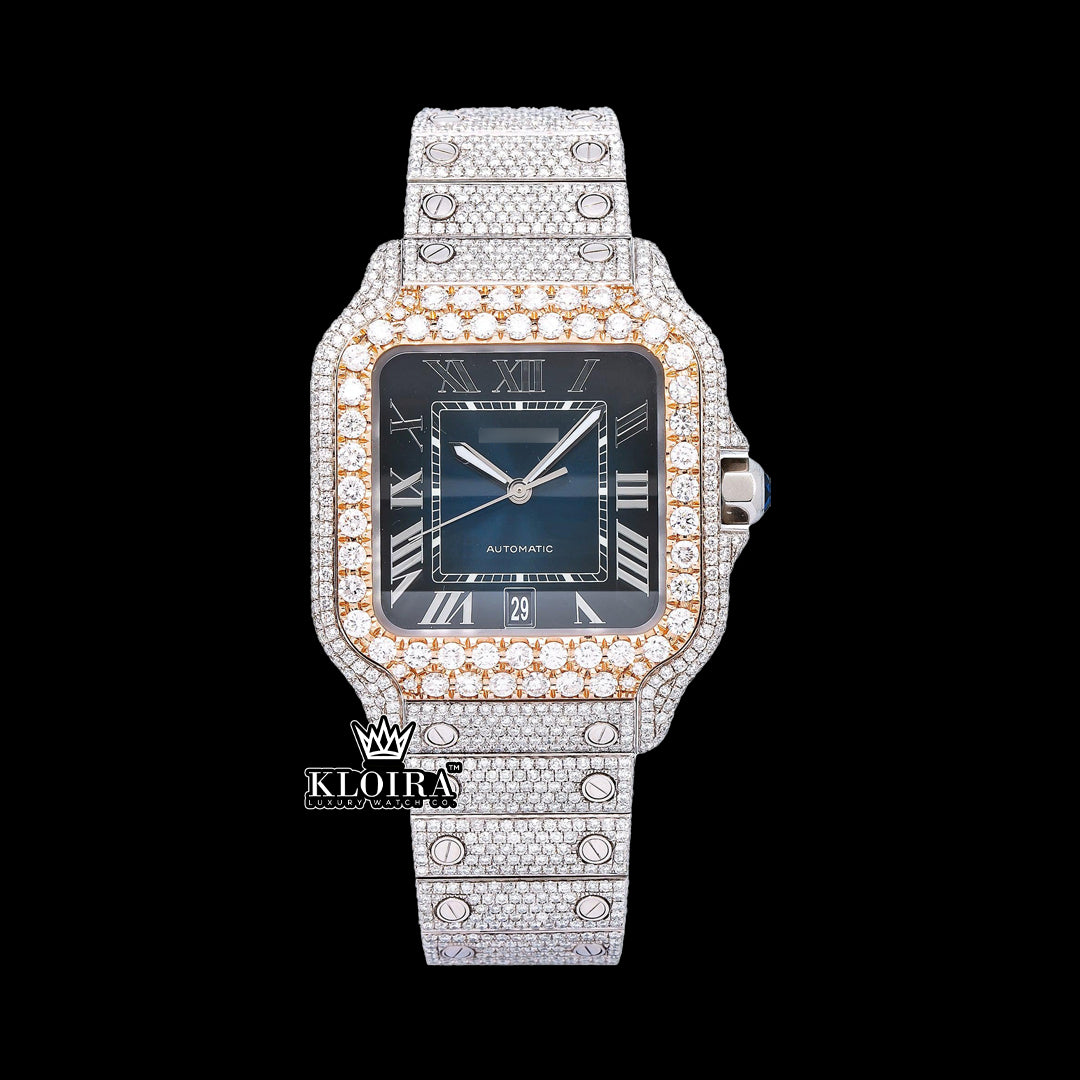 Blue Monarque Moissanite Diamond Watch Silver VVS 22 Carat 42mm Men Front