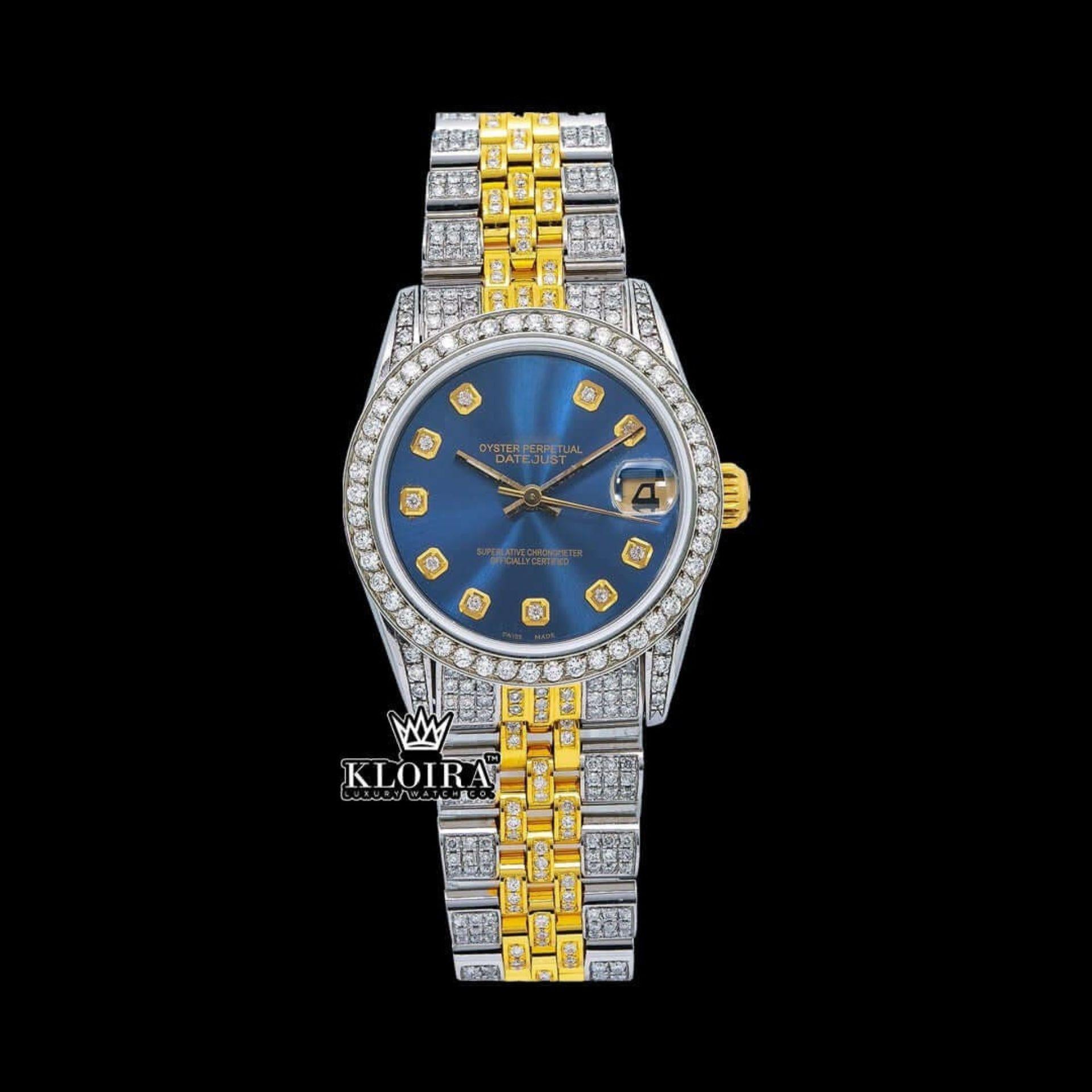 Sapphire Sunrise Moissanite Diamond Watch 14K Gold VVS 14 Carat 42mm Front View