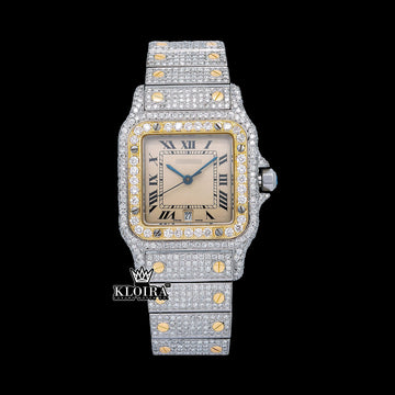 SilverDeco Moissanite Diamond Watch 14K Gold VVS 22 Carat 42mm Front