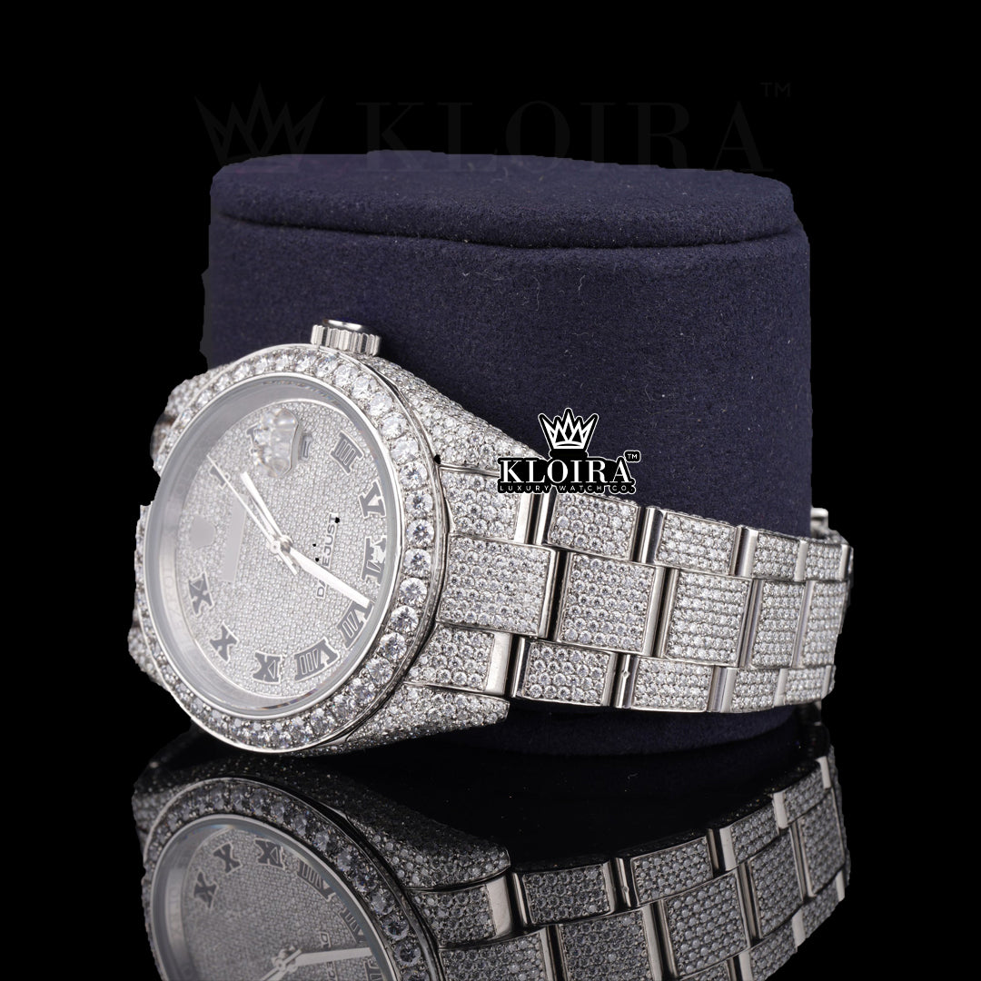 SilverFrost Moissanite Diamond Watch 14K Gold VVS 20 Carat 42mm Front