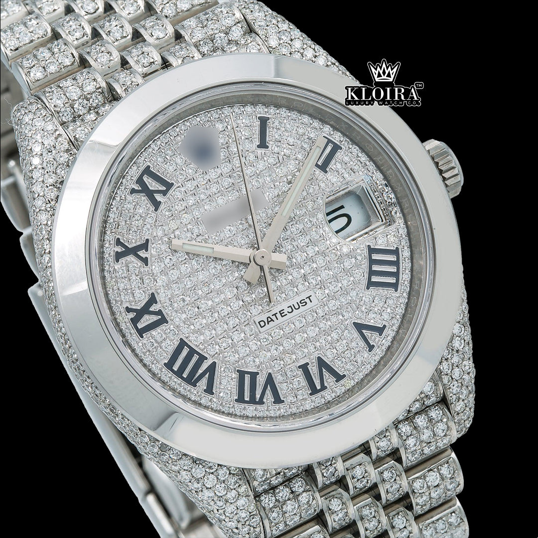 SilverShimmer Moissanite Diamond Watch 14K Gold VVS 20 Carat 42mm Front
