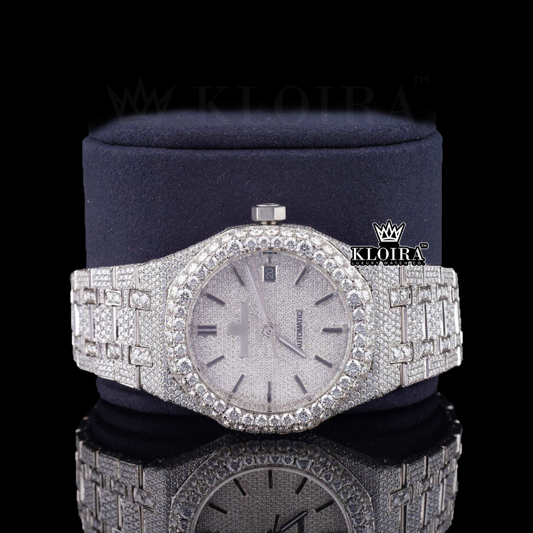 SilverSpark Moissanite Diamond Watch 14K Gold VVS 30 Carat 42mm Front