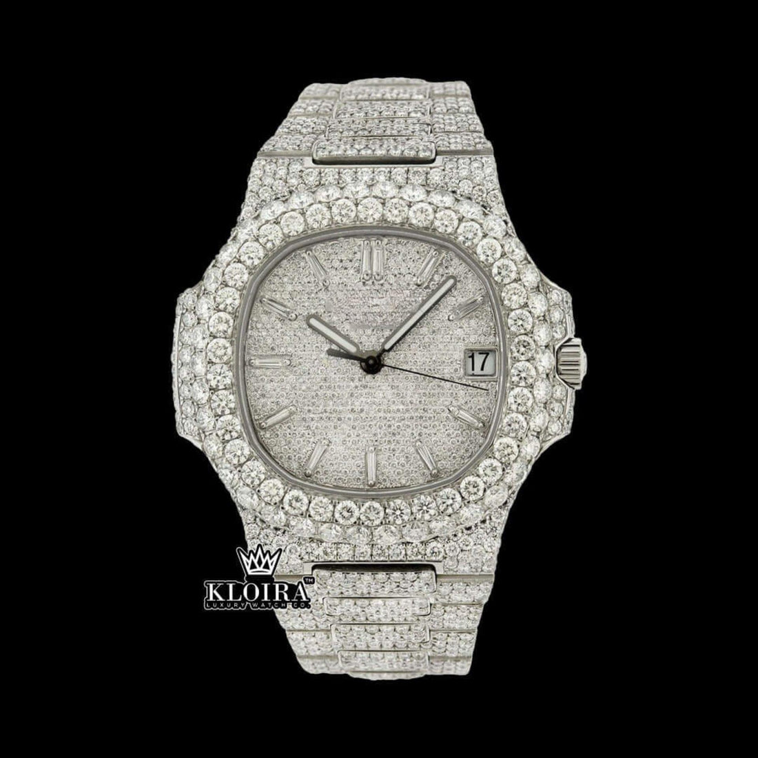 Silver Eminence Moissanite Diamond Watch 14K Gold VVS 24 Carat 42mm Front View