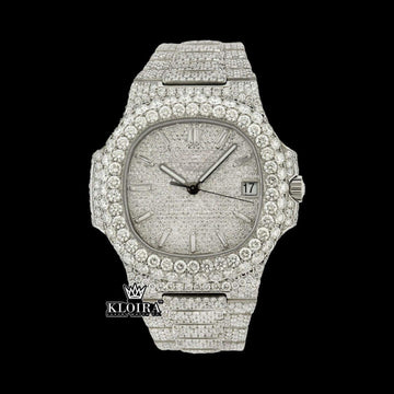 Silver Eminence Moissanite Diamond Watch 14K Gold VVS 24 Carat 42mm Front View