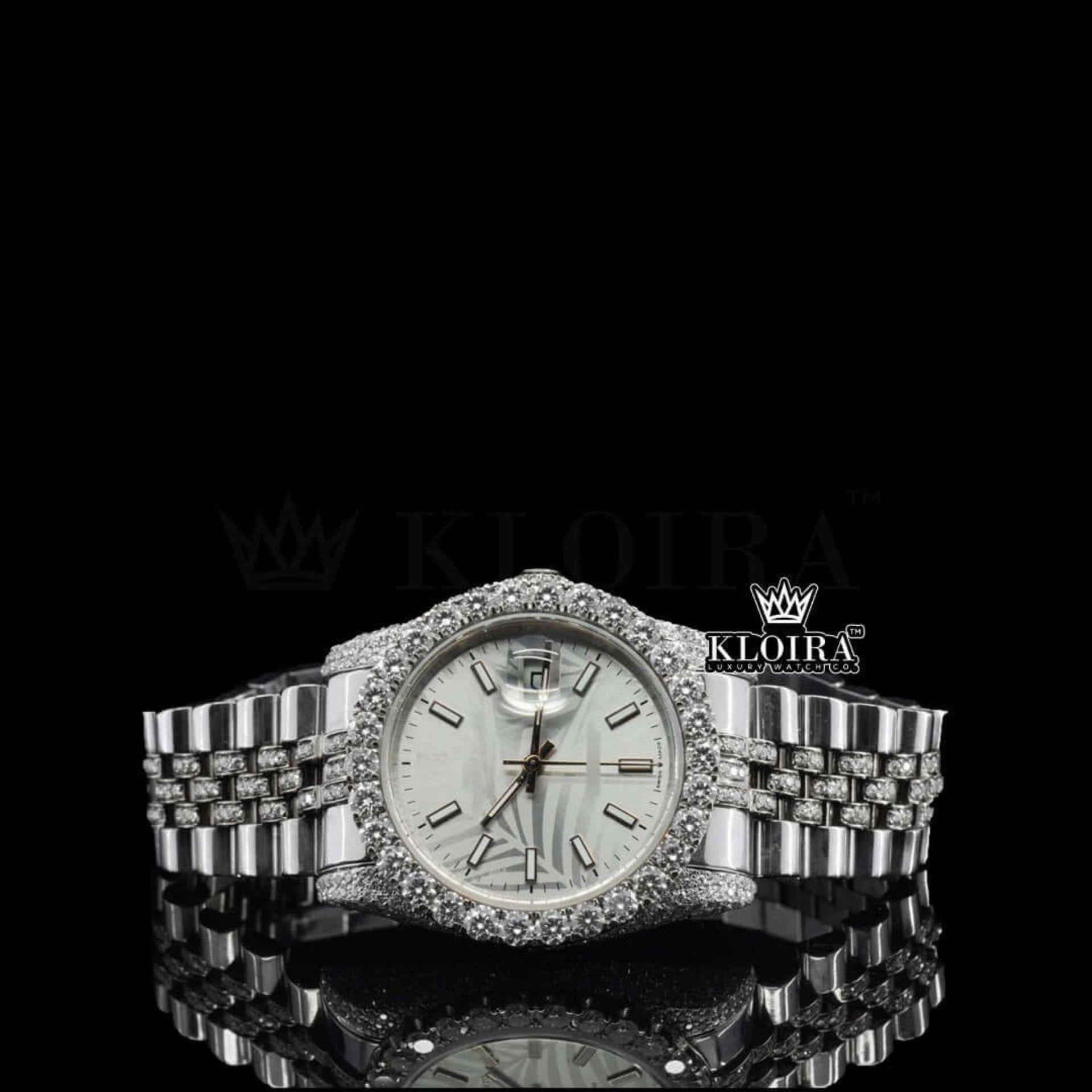 Silver shade Moissanite Diamond Watch 14K Gold VVS 22 Carat 42mm Front View