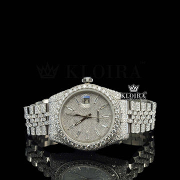 Silver spark Moissanite Diamond Watch 14K Gold VVS 23 Carat 42mm Front View
