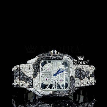 Skeleton Dial Black Camo Fully Iced Out Moissanite Diamond Watch Front View