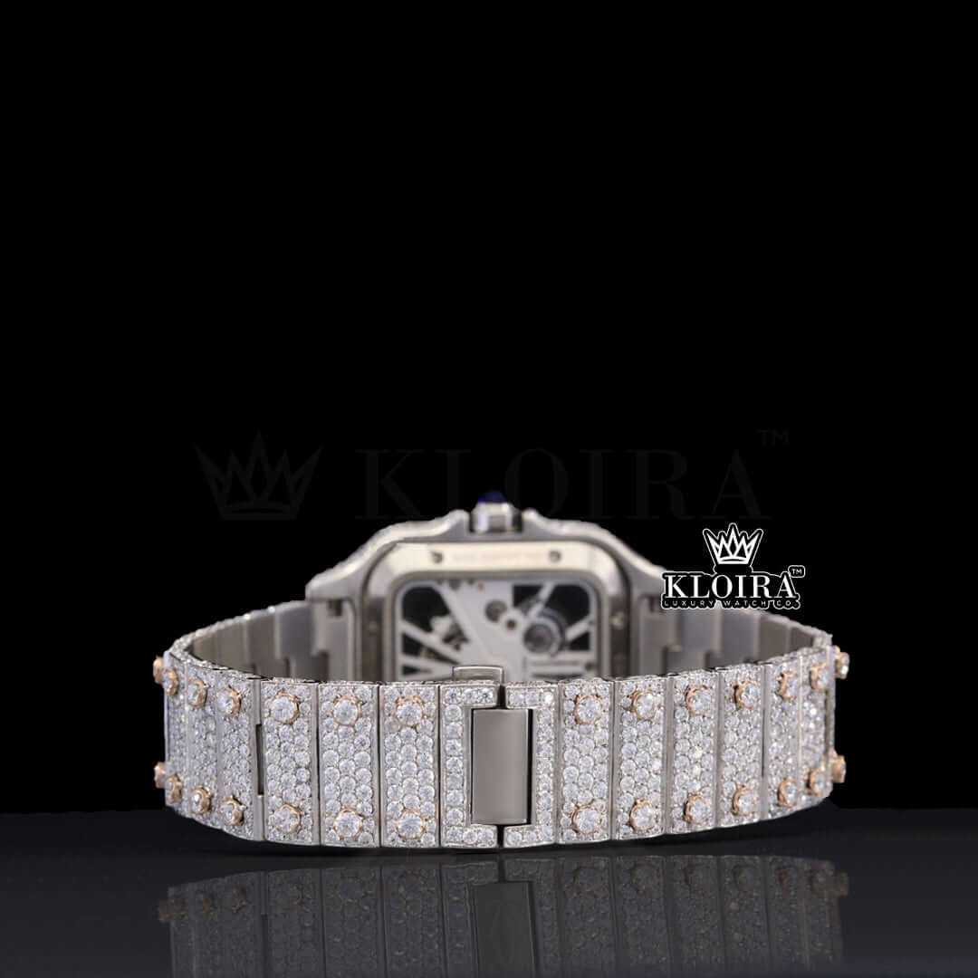 Cartier Santos Rose Gold Moissanite Diamond Skeleton Watch