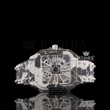 Skeleton Two Tone Black Moissanite Diamond Watch Front View