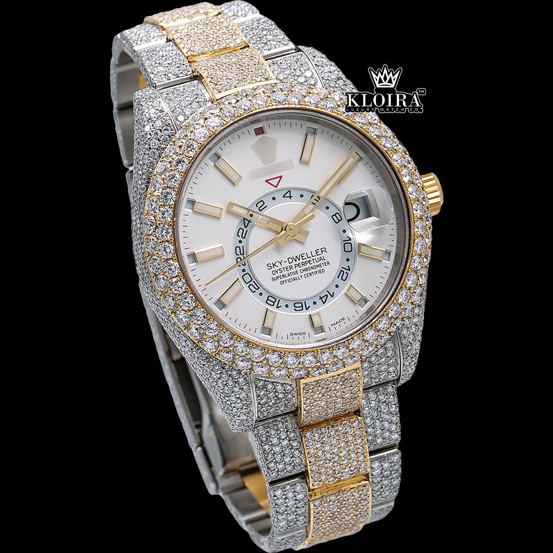 SkyDiamond Moissanite Diamond Watch 14K Gold VVS 20 Carat 42mm Front