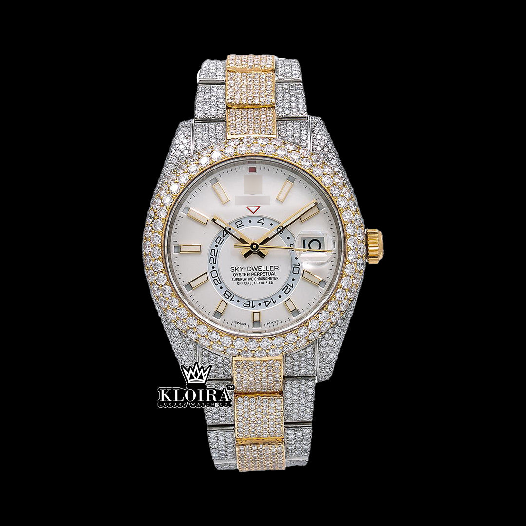 SkyDiamond Moissanite Diamond Watch 14K Gold VVS 20 Carat 42mm Front