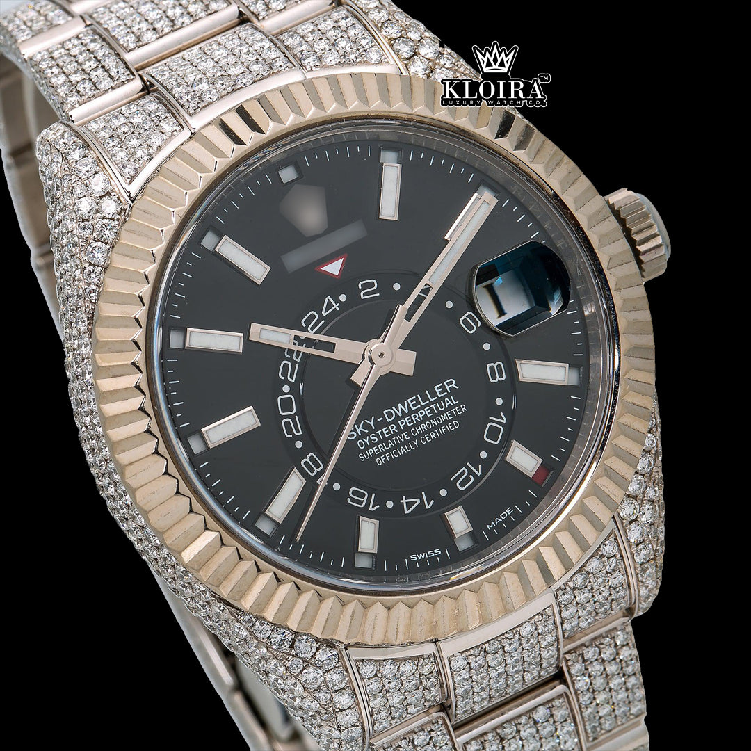 SkyMasterpiece Moissanite Diamond Watch Silver VVS 18 Carat 42mm Men Front