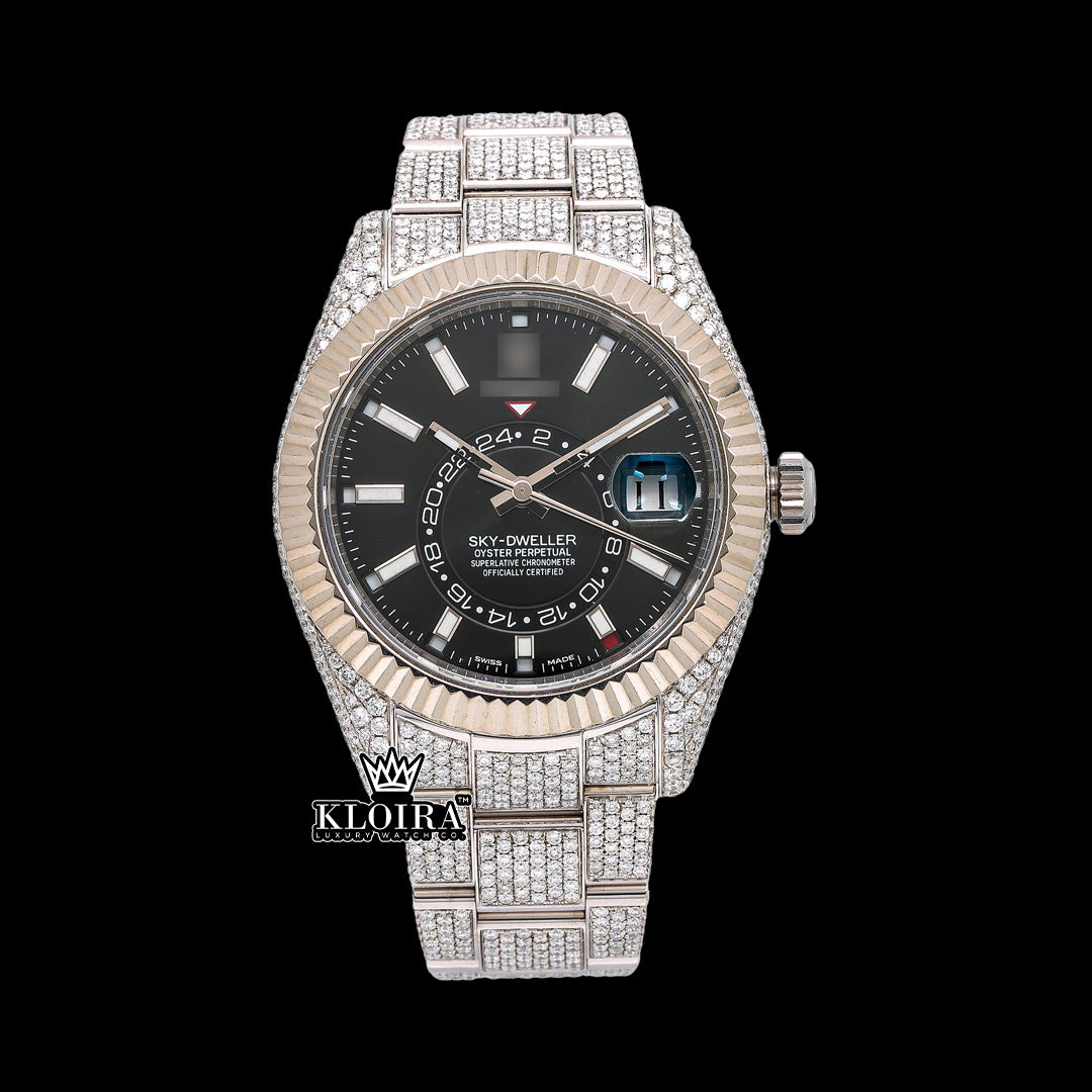 SkyMasterpiece Moissanite Diamond Watch Silver VVS 18 Carat 42mm Men Front