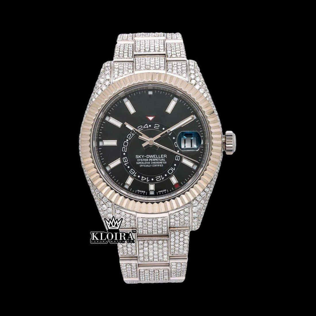 Sky Masterpiece Moissanite Diamond Watch 14K Gold VVS 18 Carat 42mm Front View