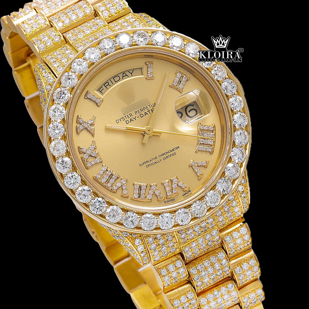 Solari Moissanite Diamond Watch 14K Gold VVS 18 Carat 42mm Front