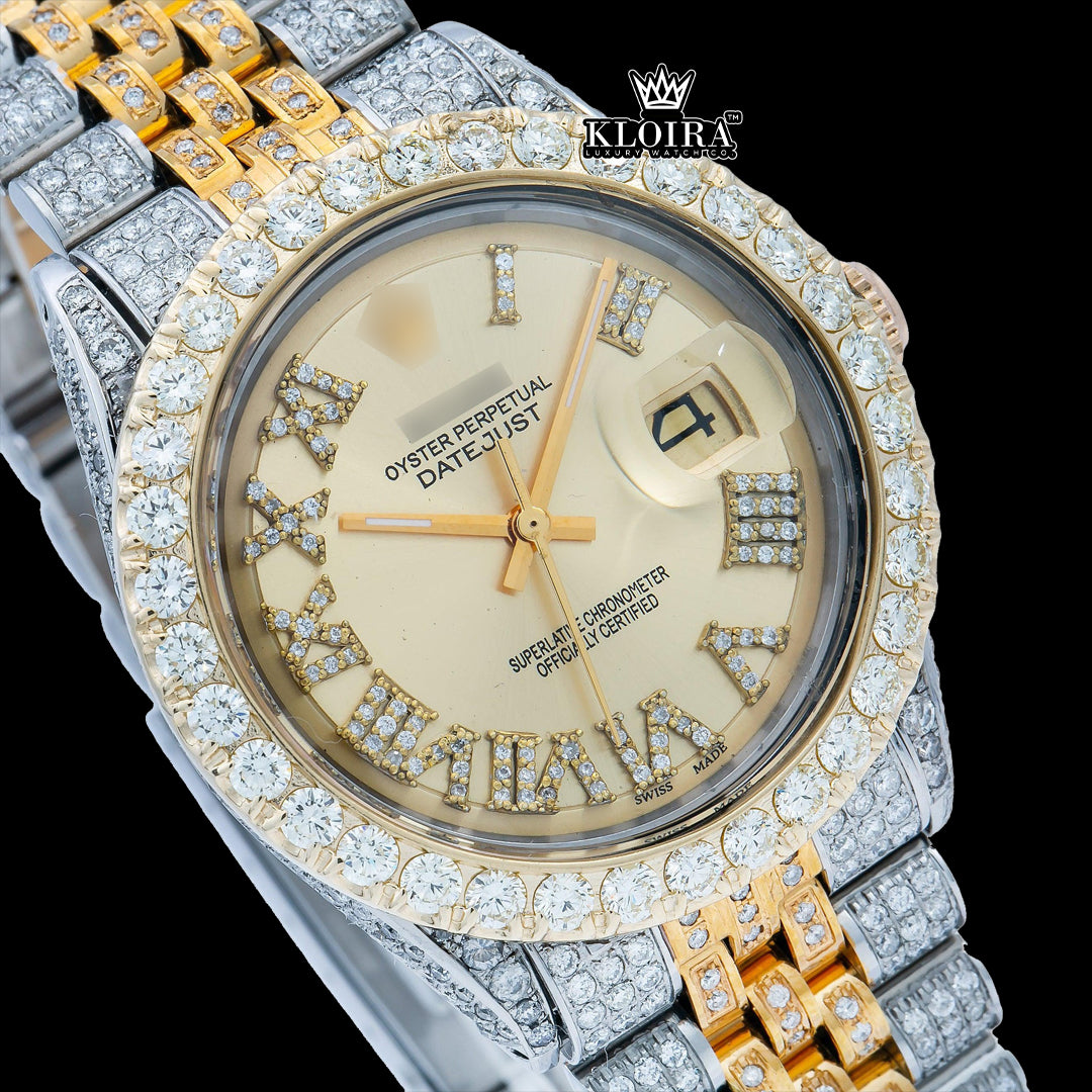 Soleil Moissanite Diamond Watch 14K Gold VVS 18 Carat 42mm Front