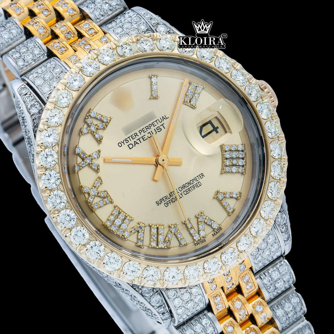 Soleil Moissanite Diamond Watch 14K Gold VVS 18 Carat 42mm Front