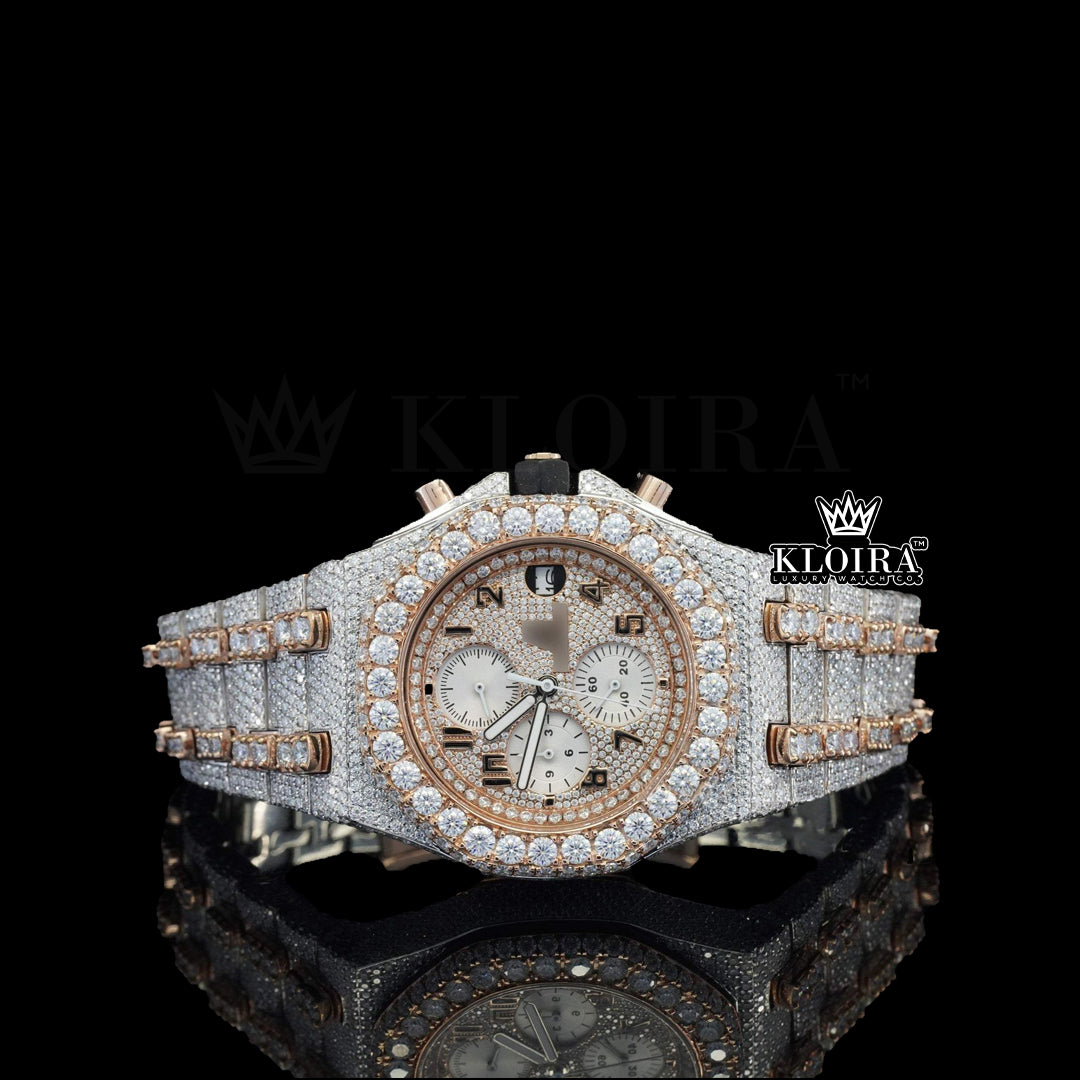 Solstice Moissanite Diamond Watch Rose 14K Gold VVS 28 Carat 42mm Front