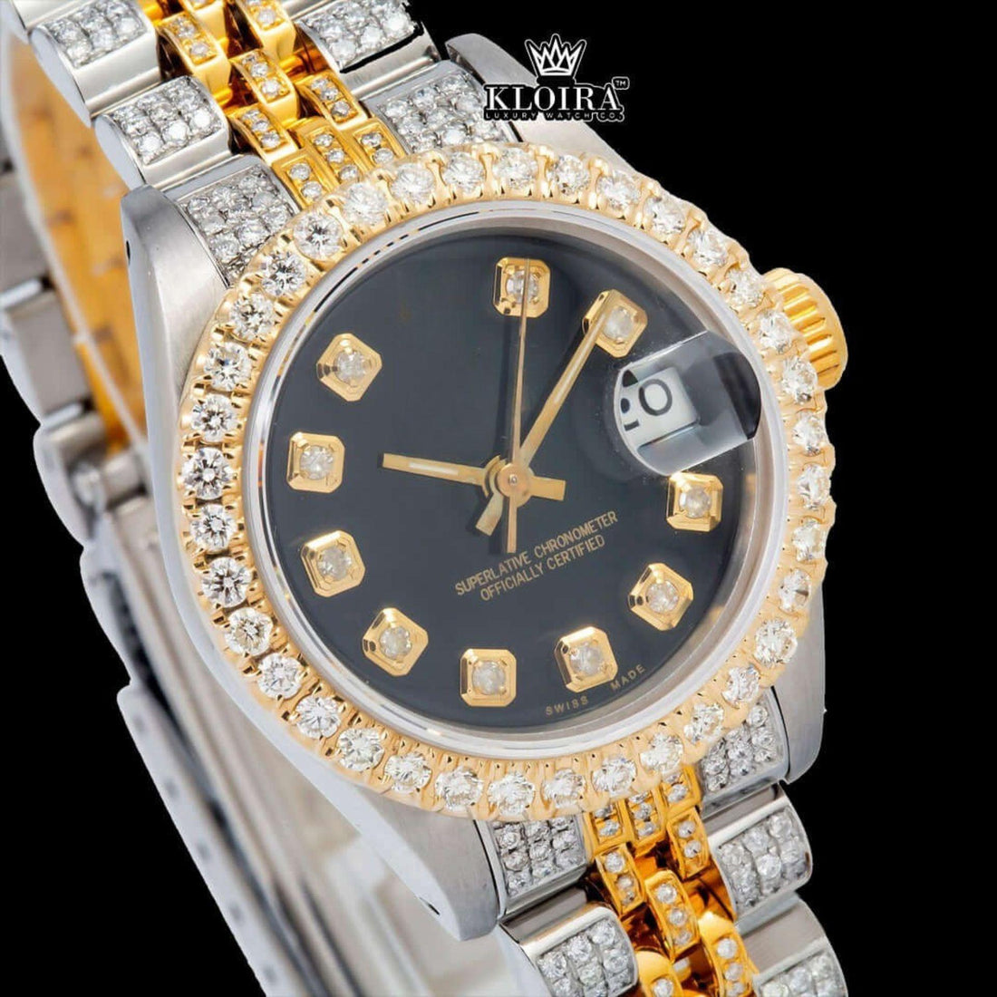 Spectra Lux Moissanite Diamond Watch 14K Gold VVS 18 Carat 42mm Front View