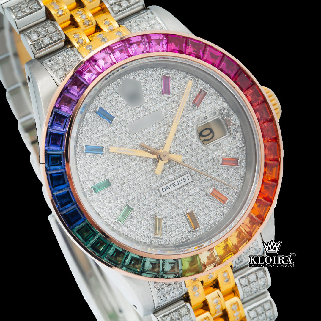 SpectrumDate Moissanite Diamond Watch Silver VVS 18 Carat 42mm Men Front