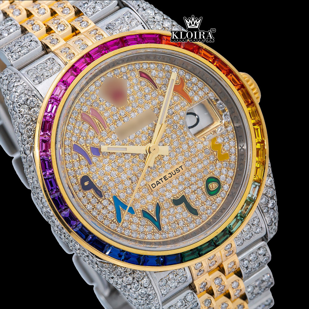 SpectrumShimmer Moissanite Diamond Watch 14K Gold VVS 20 Carat 42mm Front