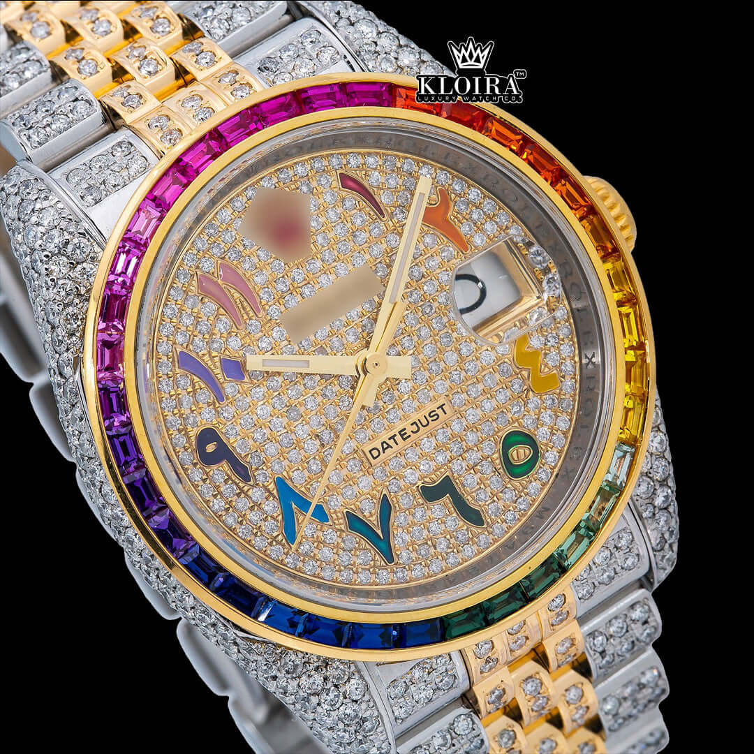 SpectrumShimmer Moissanite Diamond Watch 14K Gold VVS 20 Carat 42mm Front