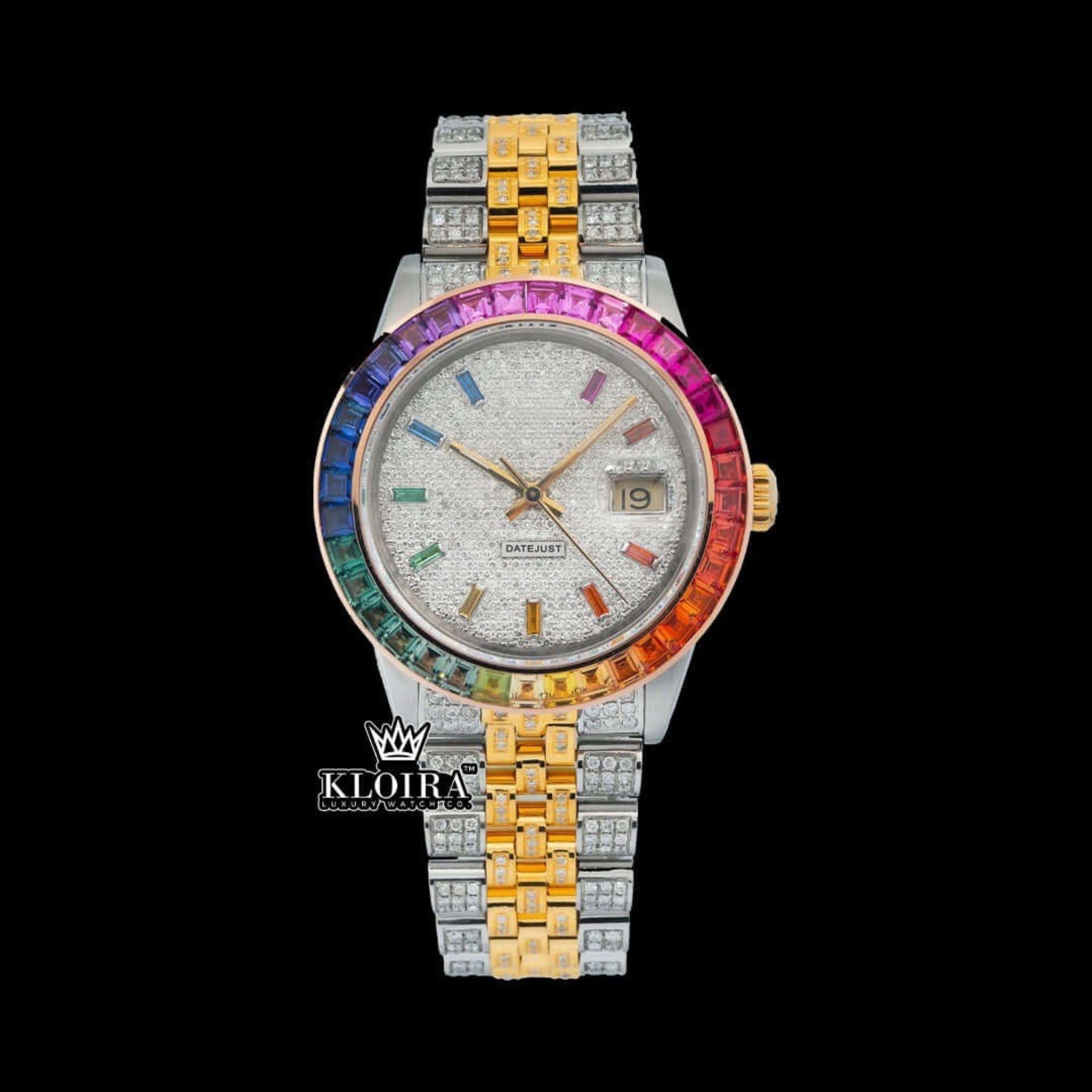 Spectrum Date Moissanite Diamond Watch 14K Gold VVS 18 Carat 42mm Front View