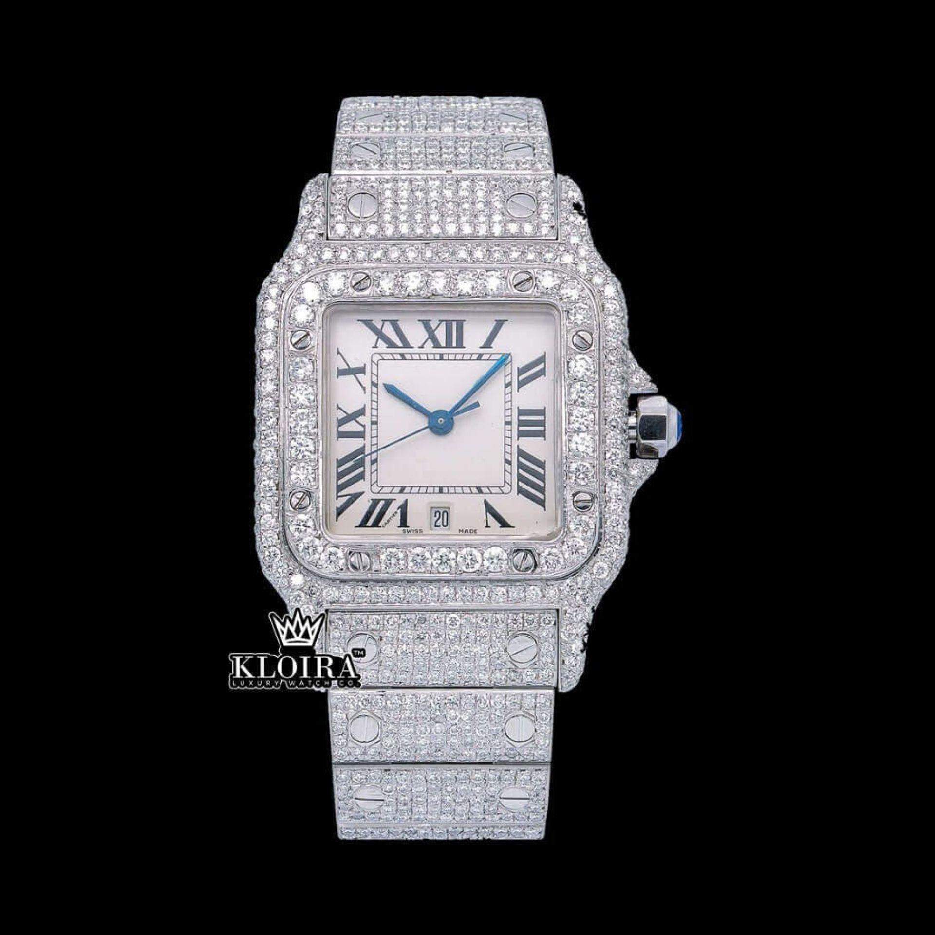 Square Roman Dial Fully Iced Out Moissanite Dial Watch Front View