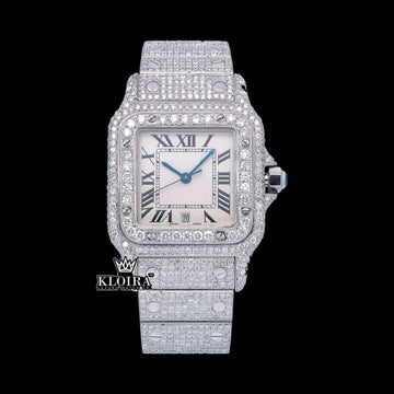 Square Roman Dial Fully Iced Out Moissanite Dial Watch Front View