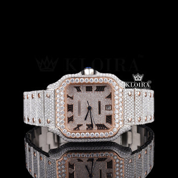Squarint Luxe Moissanite Watch Rose 14K Gold VVS 30 Carat 42mm Front
