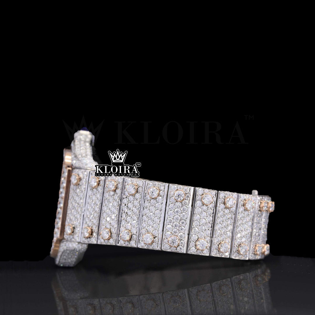 Celestial Glow Moissanite Diamond Watch Rose 14K Gold Plating VVS 31 Carat 42mm Front