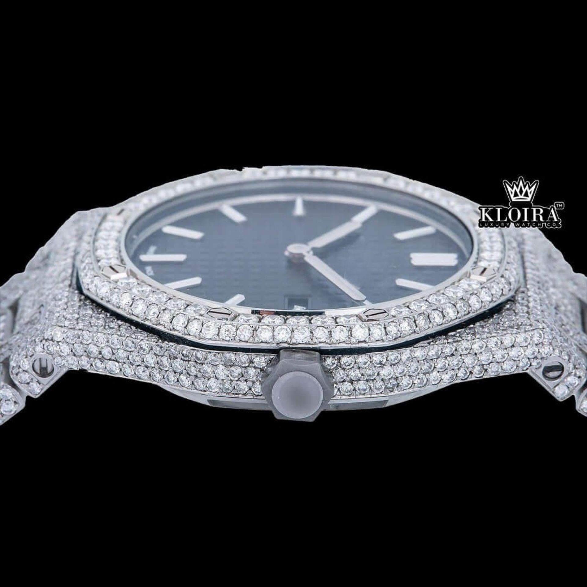 Stick Markers Black Dial AP Full Iced Out Moissanite Watch