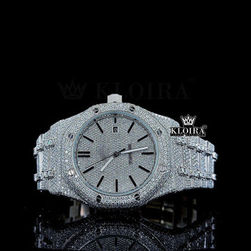 Stick Markers White Dial Fully Iced Out AP Moissanite Diamond Watch Front View