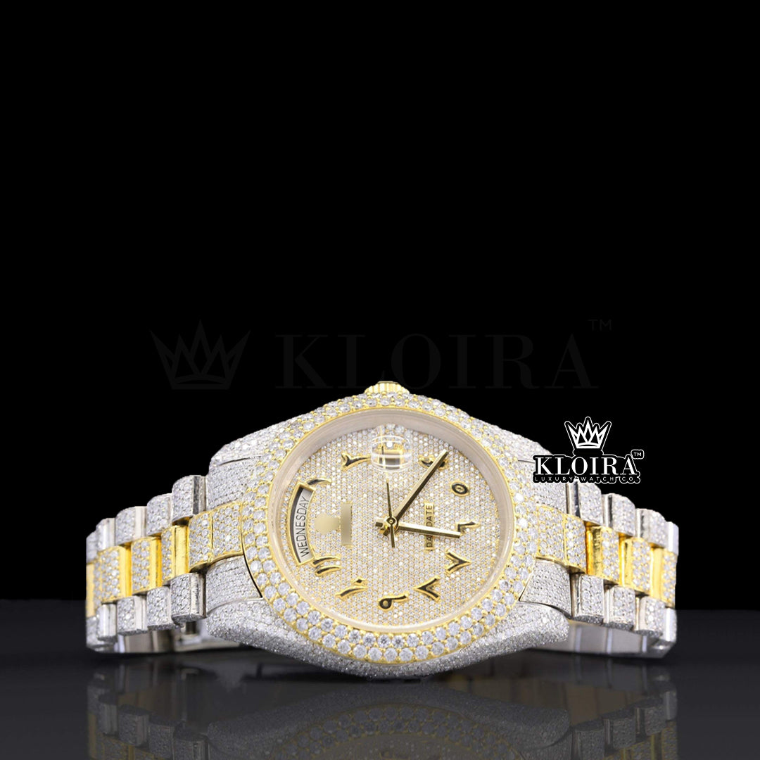 Sunshine Moissanite Diamond Watch Yellow 14K Gold VVS 26 Carat 42mm Front
