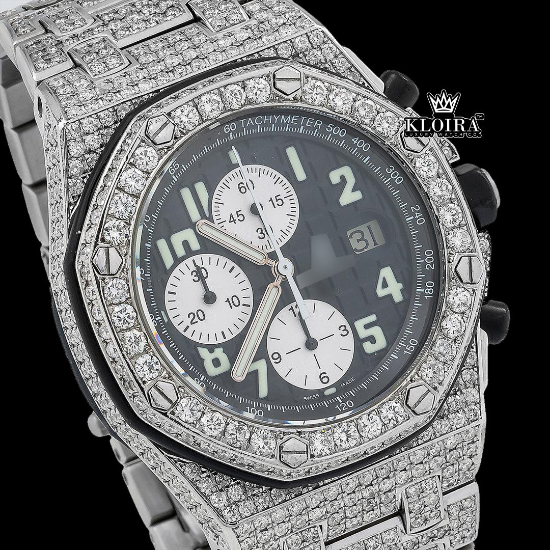TacticalGleam Moissanite Diamond Watch 14K Gold VVS 22 Carat 42mm Front