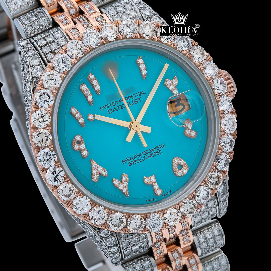 TurquoiseTide Moissanite Diamond Watch 14K Gold VVS 18 Carat 42mm Front