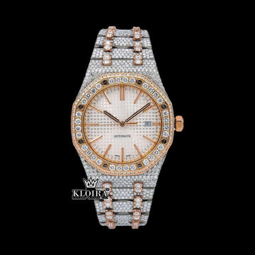Two Tone Rose Gold Moissanite Diamond Watch Fully Iced Out Front View