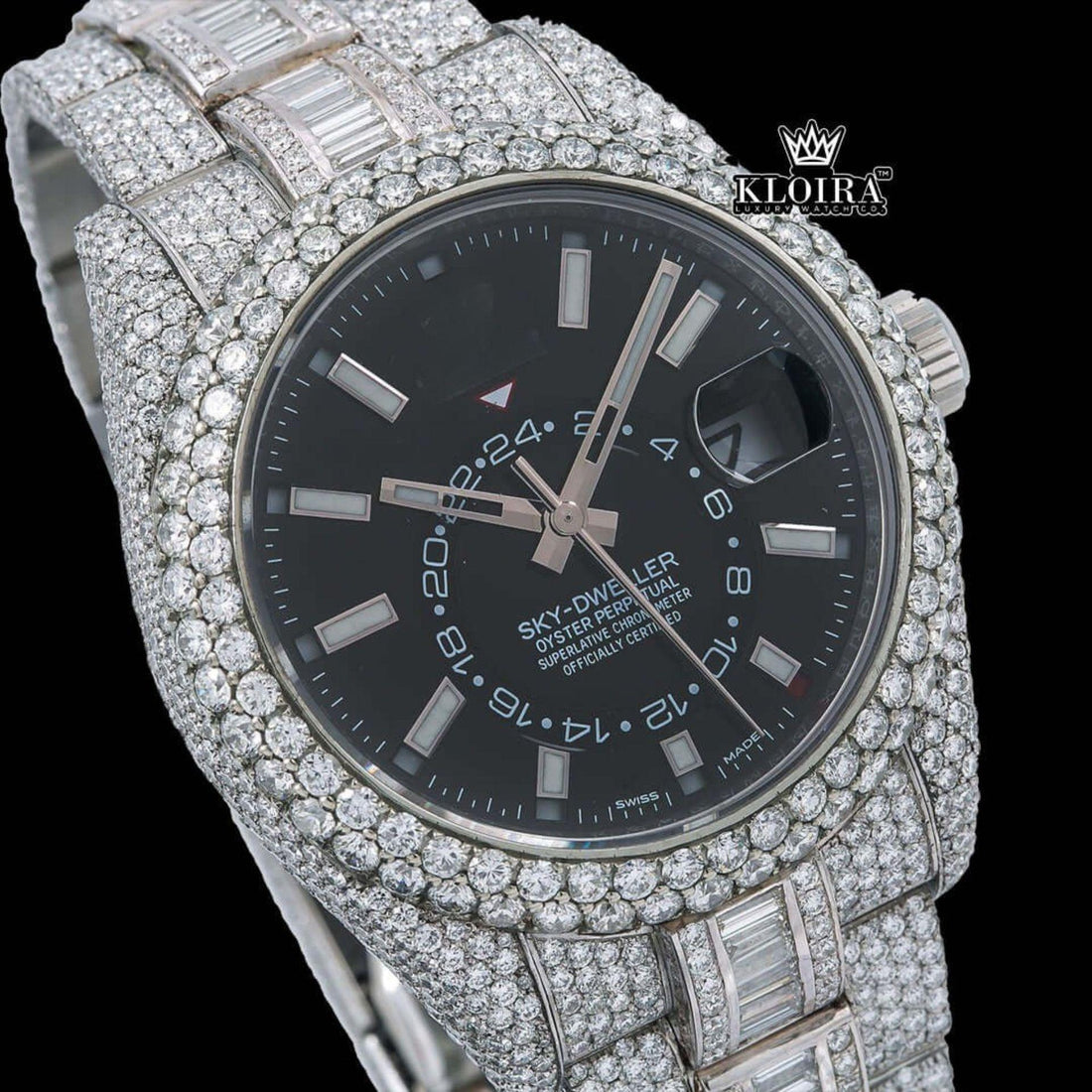 VVS Moissanite Black Sub Chronograph Date Dial Iced Out Watch Front View