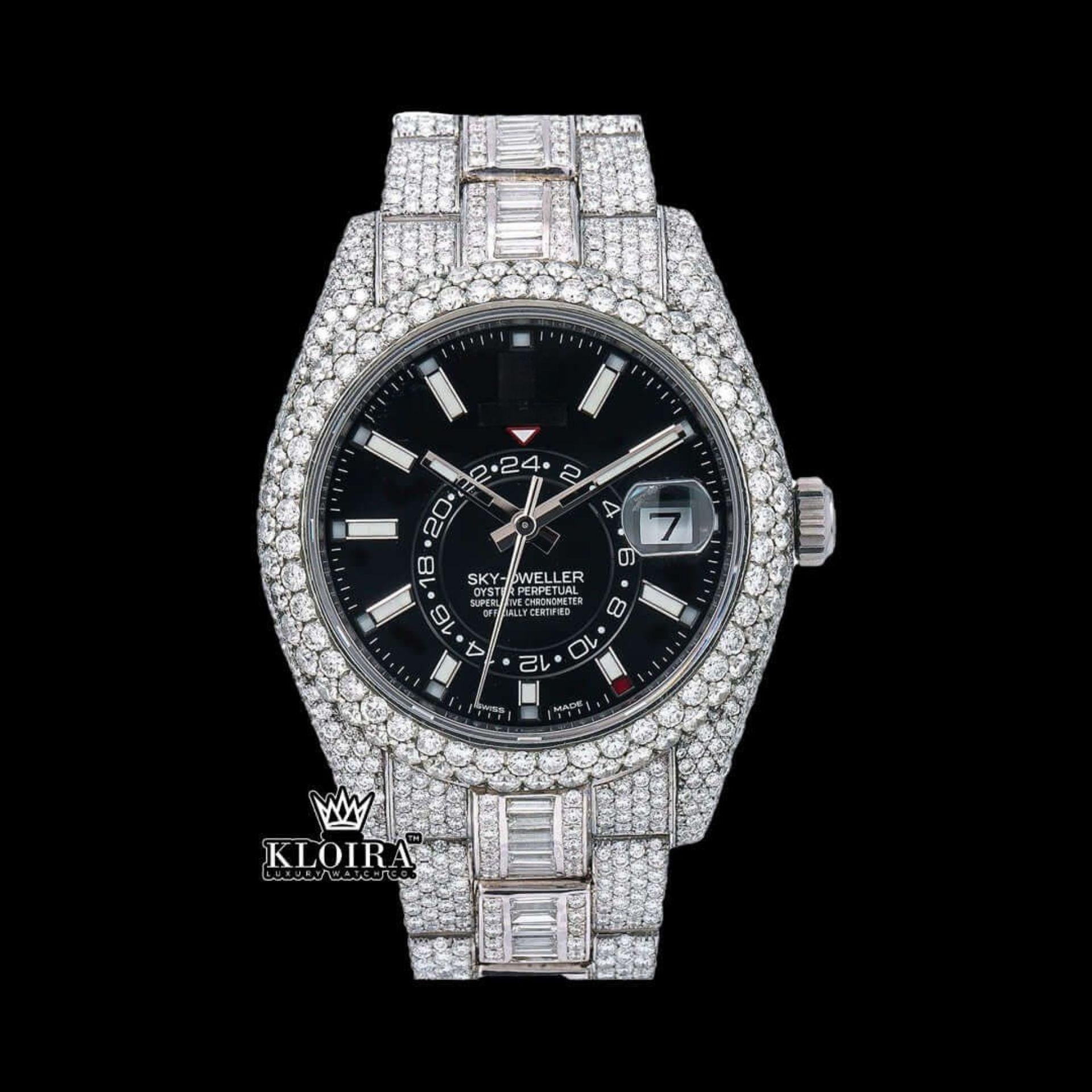 VVS Moissanite Sky-Dweller Inspired Iced Out Watch Front View