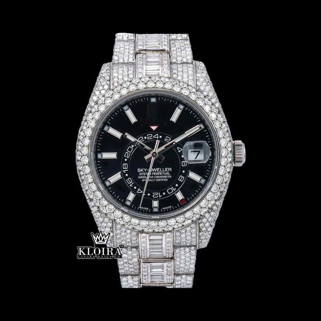 VVS Moissanite Sky-Dweller Inspired Iced Out Watch Front View
