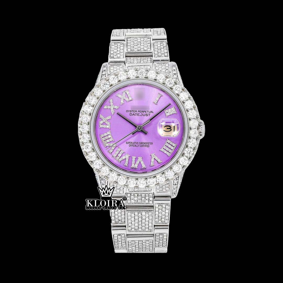 VioletDream Moissanite Diamond Watch Silver VVS 18 Carat 42mm Men Front