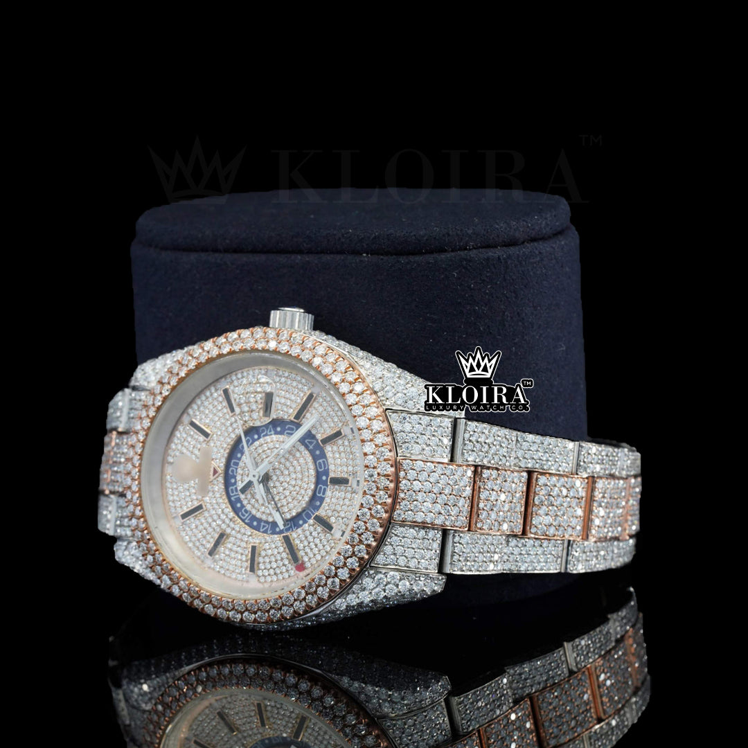 Voyager Moissanite Diamond Watch Rose 14K Gold VVS 31 Carat 42mm Front