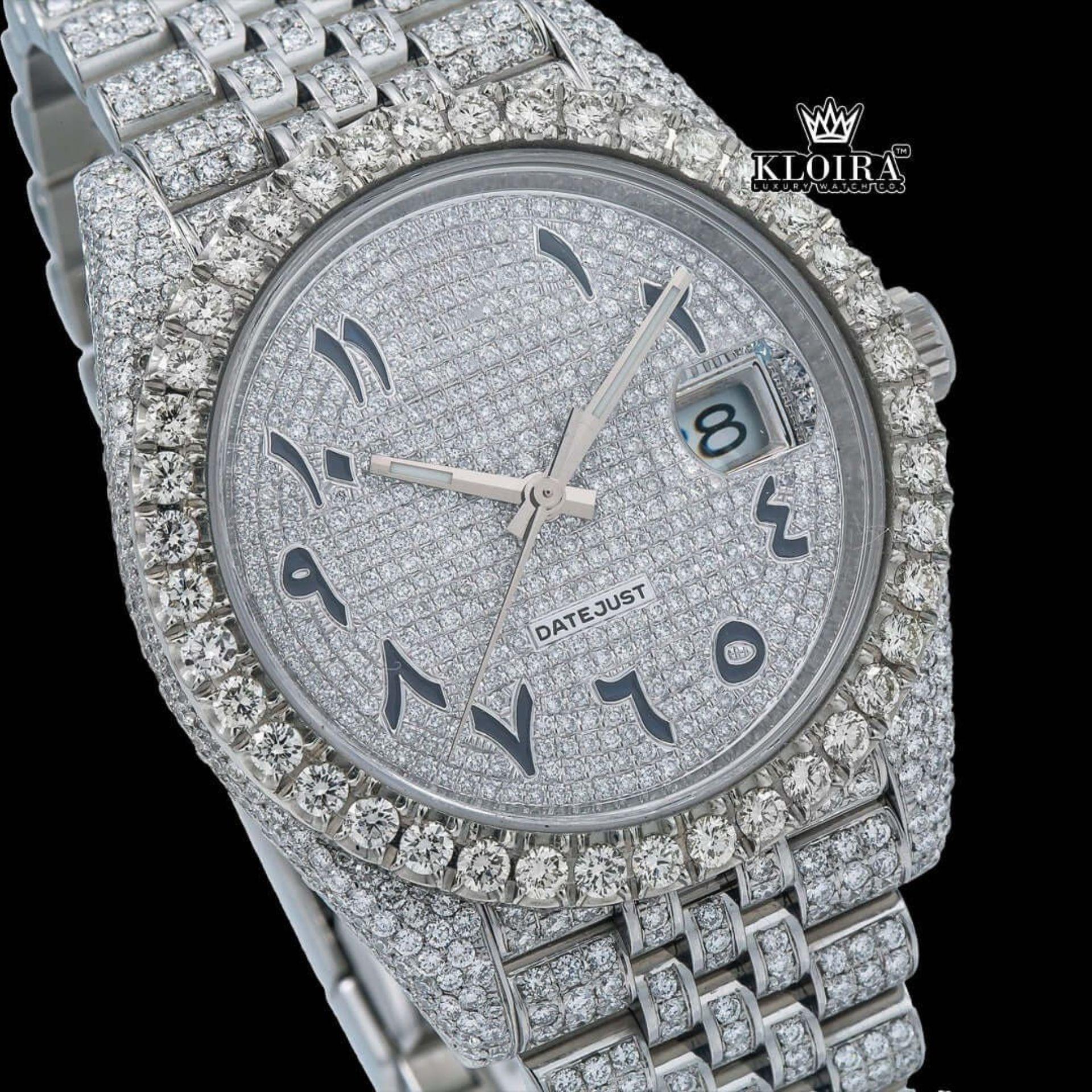 White Dial Arabic Numerals Iced Out Moissanite Diamond Watch